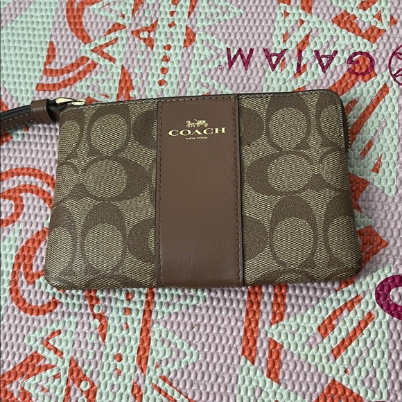 Coach Signature Brown and Tan Wristlet - Picture 1 of 9
